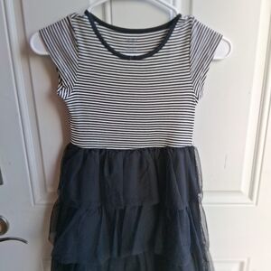 Carter's Black & White Striped Bodice with Black Tulle Tiered Skirt Dress